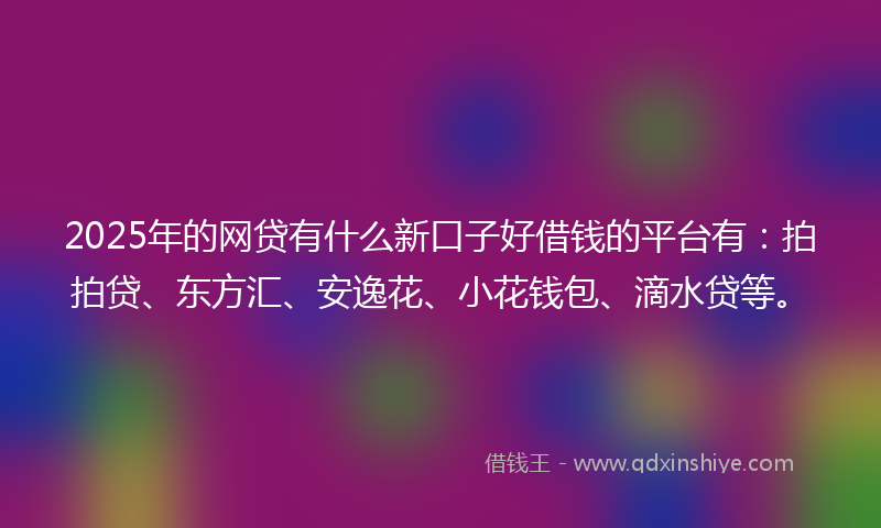 2025年的网贷有什么新口子好借钱的平台有：拍拍贷、东方汇、安逸花、小花钱包、滴水贷等。