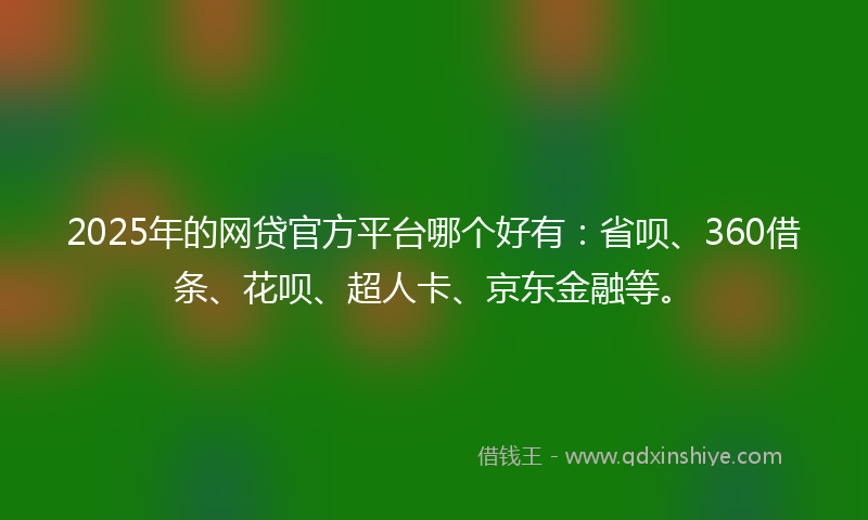 2025年的网贷官方平台哪个好有：省呗、360借条、花呗、超人卡、京东金融等。