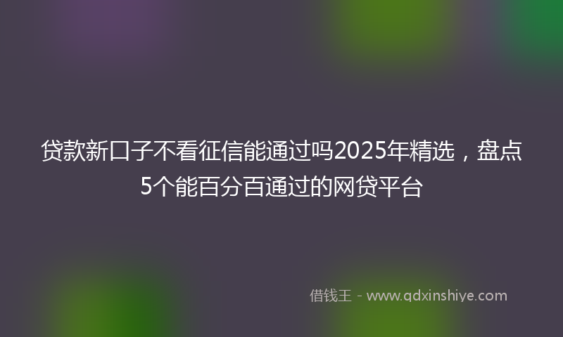 贷款新口子不看征信能通过吗2025年精选，盘点5个能百分百通过的网贷平台