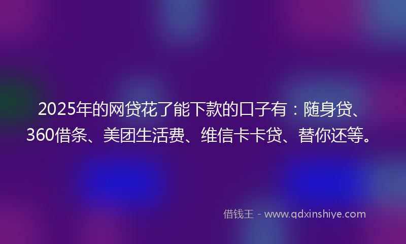 2025年的网贷花了能下款的口子有：随身贷、360借条、美团生活费、维信卡卡贷、替你还等。