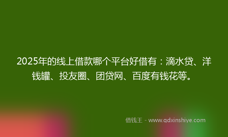 2025年的线上借款哪个平台好借有：滴水贷、洋钱罐、投友圈、团贷网、百度有钱花等。