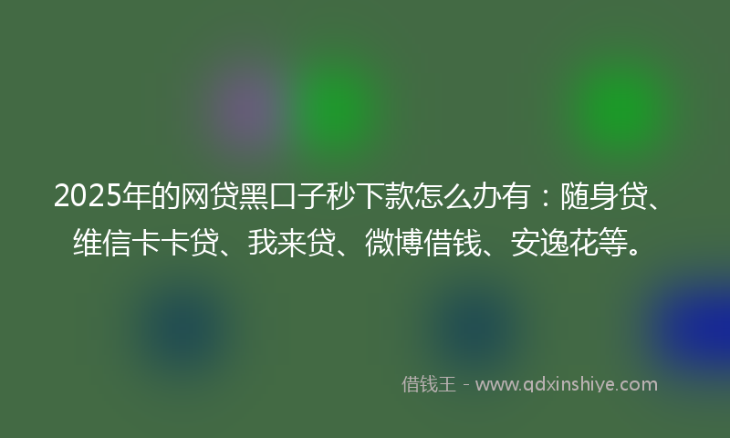 2025年的网贷黑口子秒下款怎么办有：随身贷、维信卡卡贷、我来贷、微博借钱、安逸花等。