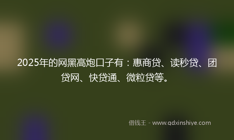 2025年的网黑高炮口子有：惠商贷、读秒贷、团贷网、快贷通、微粒贷等。