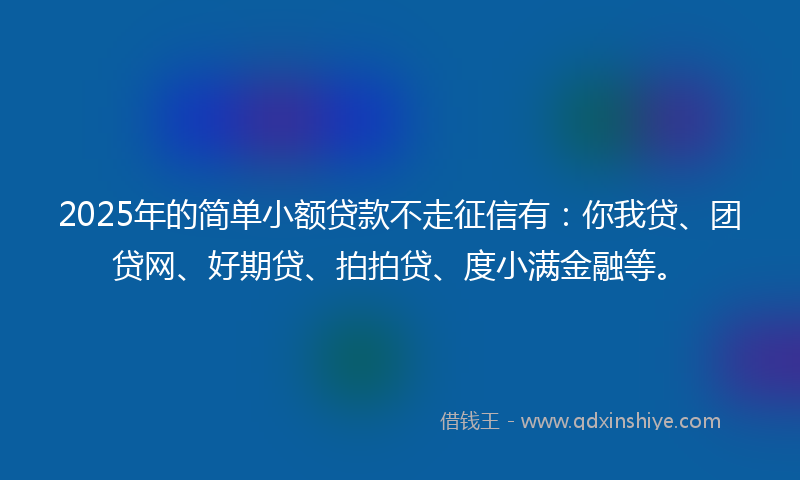 2025年的简单小额贷款不走征信有：你我贷、团贷网、好期贷、拍拍贷、度小满金融等。