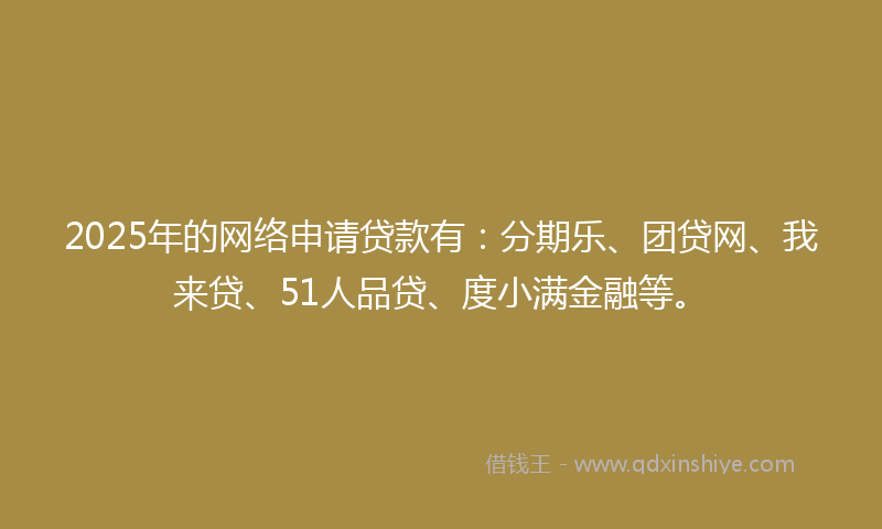 2025年的网络申请贷款有：分期乐、团贷网、我来贷、51人品贷、度小满金融等。