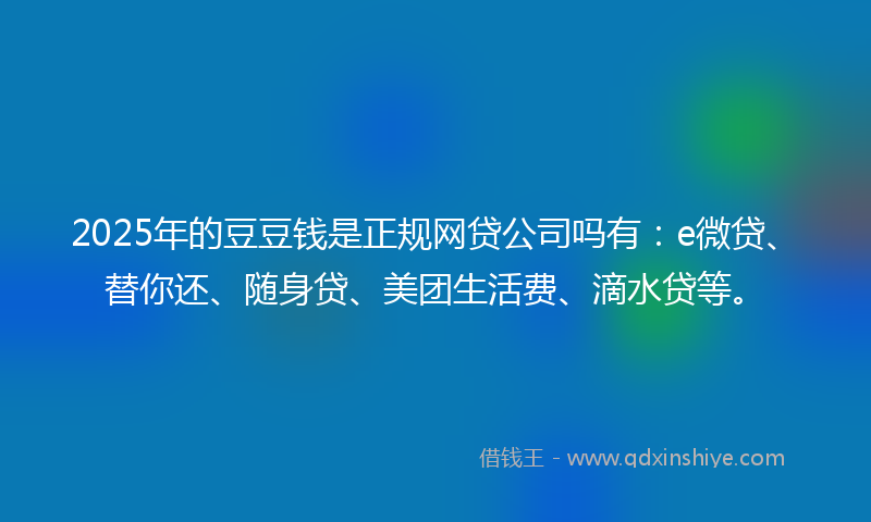2025年的豆豆钱是正规网贷公司吗有：e微贷、替你还、随身贷、美团生活费、滴水贷等。
