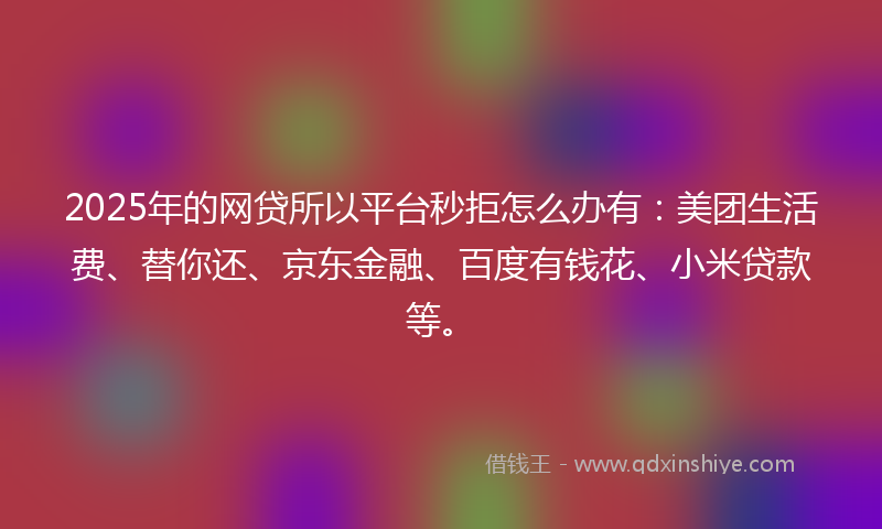 2025年的网贷所以平台秒拒怎么办有：美团生活费、替你还、京东金融、百度有钱花、小米贷款等。
