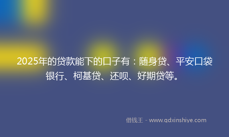 2025年的贷款能下的口子有：随身贷、平安口袋银行、柯基贷、还呗、好期贷等。