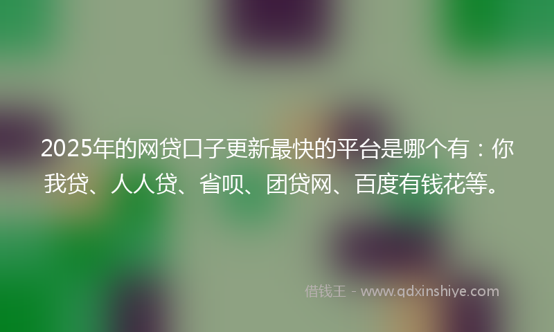 2025年的网贷口子更新最快的平台是哪个有：你我贷、人人贷、省呗、团贷网、百度有钱花等。