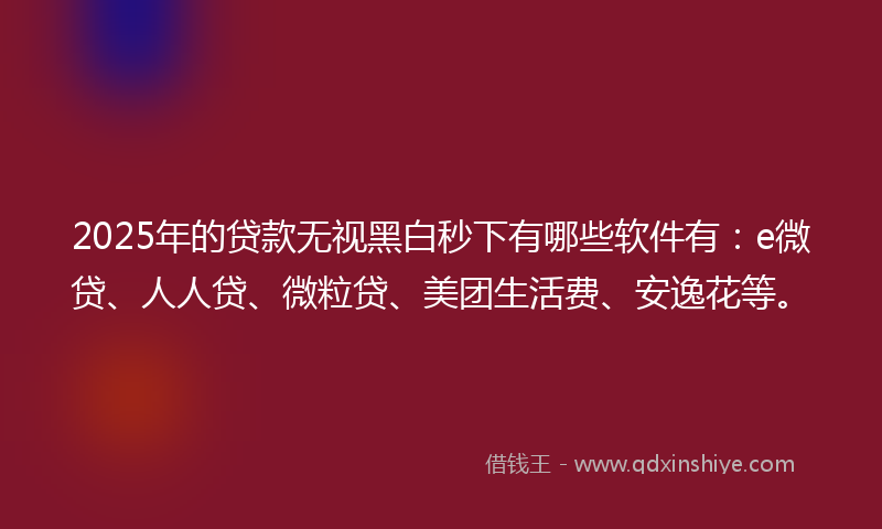 2025年的贷款无视黑白秒下有哪些软件有：e微贷、人人贷、微粒贷、美团生活费、安逸花等。