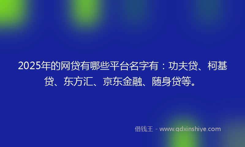 2025年的网贷有哪些平台名字有：功夫贷、柯基贷、东方汇、京东金融、随身贷等。