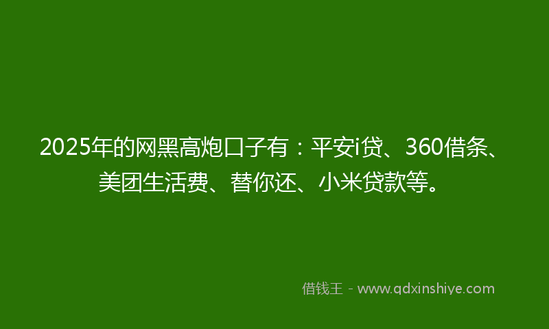 2025年的网黑高炮口子有：平安i贷、360借条、美团生活费、替你还、小米贷款等。