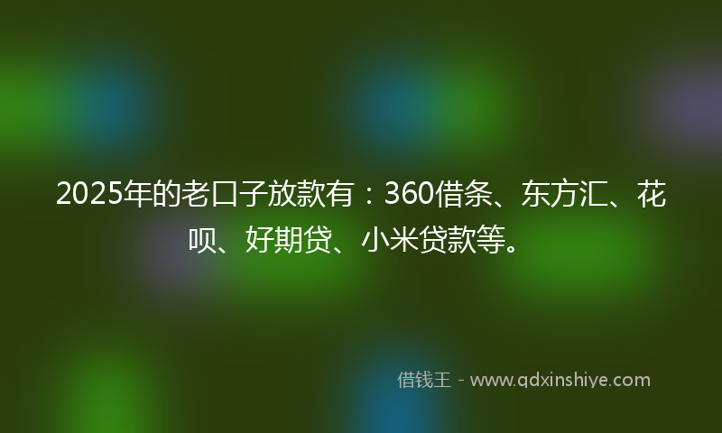 2025年的老口子放款有：360借条、东方汇、花呗、好期贷、小米贷款等。