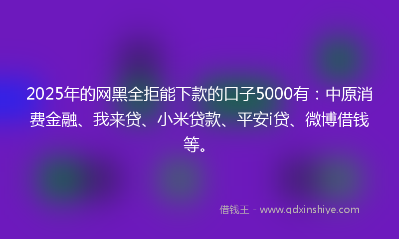 2025年的网黑全拒能下款的口子5000有：中原消费金融、我来贷、小米贷款、平安i贷、微博借钱等。