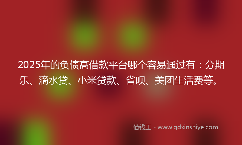 2025年的负债高借款平台哪个容易通过有：分期乐、滴水贷、小米贷款、省呗、美团生活费等。
