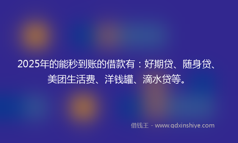 2025年的能秒到账的借款有：好期贷、随身贷、美团生活费、洋钱罐、滴水贷等。