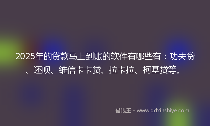 2025年的贷款马上到账的软件有哪些有：功夫贷、还呗、维信卡卡贷、拉卡拉、柯基贷等。