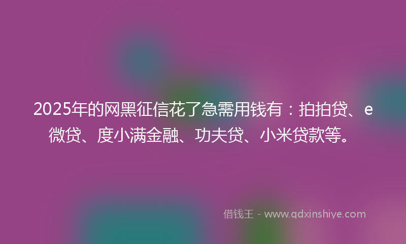 2025年的网黑征信花了急需用钱有：拍拍贷、e微贷、度小满金融、功夫贷、小米贷款等。