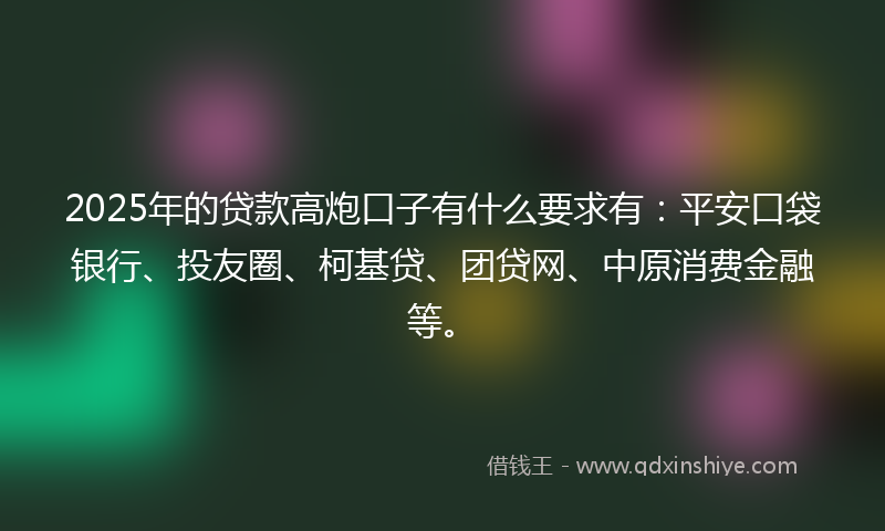 2025年的贷款高炮口子有什么要求有：平安口袋银行、投友圈、柯基贷、团贷网、中原消费金融等。