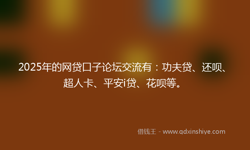 2025年的网贷口子论坛交流有：功夫贷、还呗、超人卡、平安i贷、花呗等。
