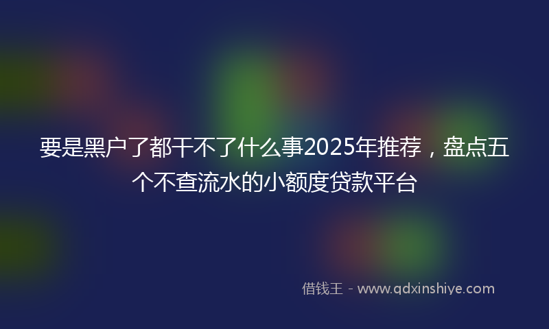 要是黑户了都干不了什么事2025年推荐，盘点五个不查流水的小额度贷款平台