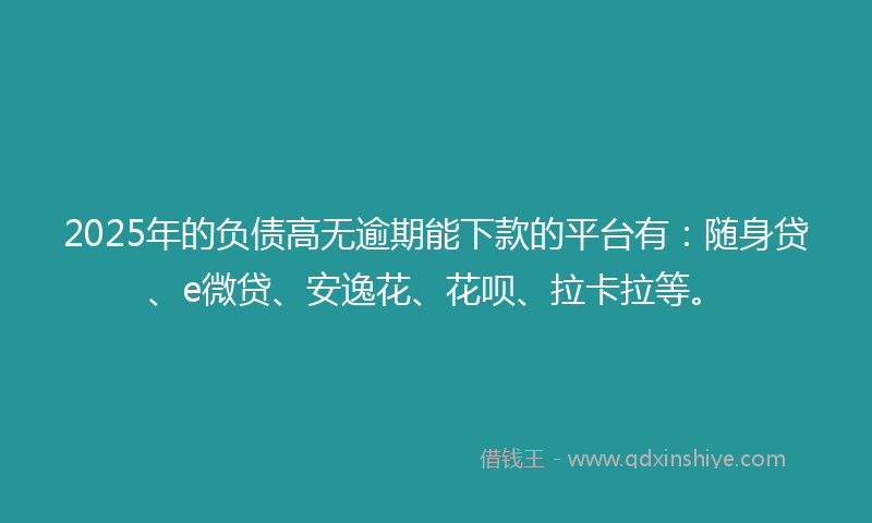 2025年的负债高无逾期能下款的平台有：随身贷、e微贷、安逸花、花呗、拉卡拉等。