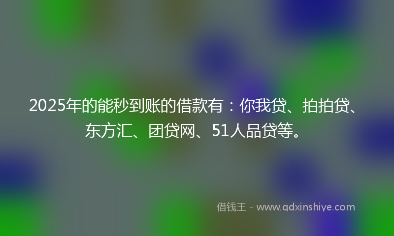 2025年的能秒到账的借款有：你我贷、拍拍贷、东方汇、团贷网、51人品贷等。