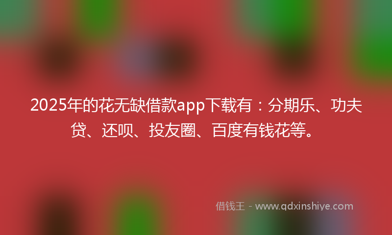 2025年的花无缺借款app下载有：分期乐、功夫贷、还呗、投友圈、百度有钱花等。
