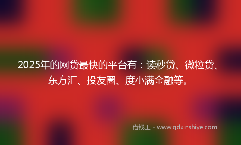 2025年的网贷最快的平台有：读秒贷、微粒贷、东方汇、投友圈、度小满金融等。