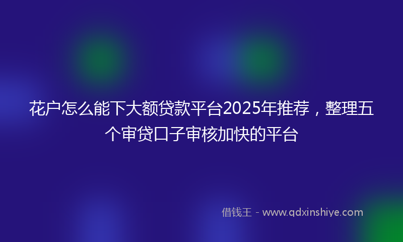 花户怎么能下大额贷款平台2025年推荐，整理五个审贷口子审核加快的平台
