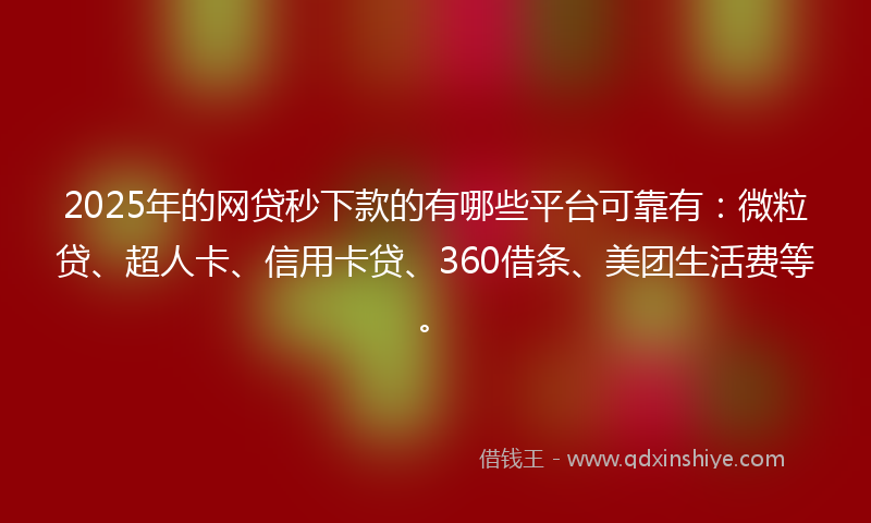 2025年的网贷秒下款的有哪些平台可靠有：微粒贷、超人卡、信用卡贷、360借条、美团生活费等。