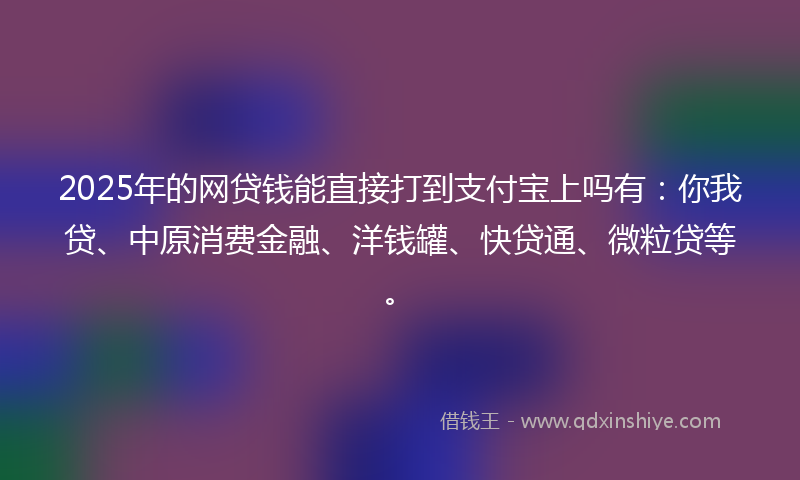 2025年的网贷钱能直接打到支付宝上吗有：你我贷、中原消费金融、洋钱罐、快贷通、微粒贷等。