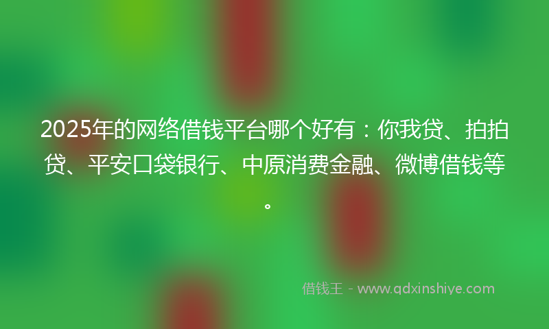 2025年的网络借钱平台哪个好有：你我贷、拍拍贷、平安口袋银行、中原消费金融、微博借钱等。
