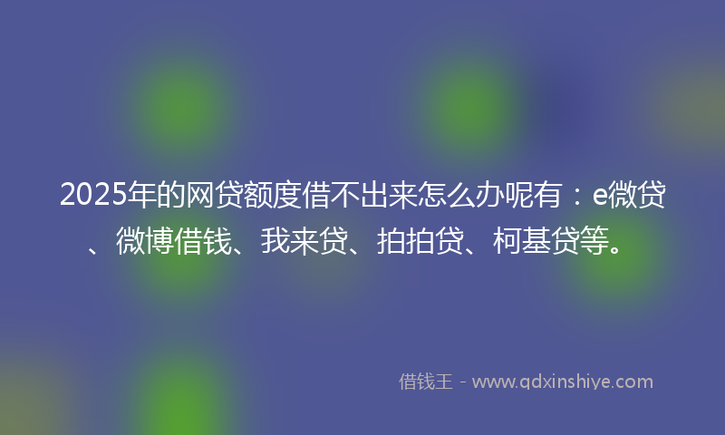 2025年的网贷额度借不出来怎么办呢有：e微贷、微博借钱、我来贷、拍拍贷、柯基贷等。