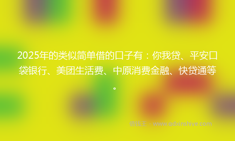 2025年的类似简单借的口子有：你我贷、平安口袋银行、美团生活费、中原消费金融、快贷通等。