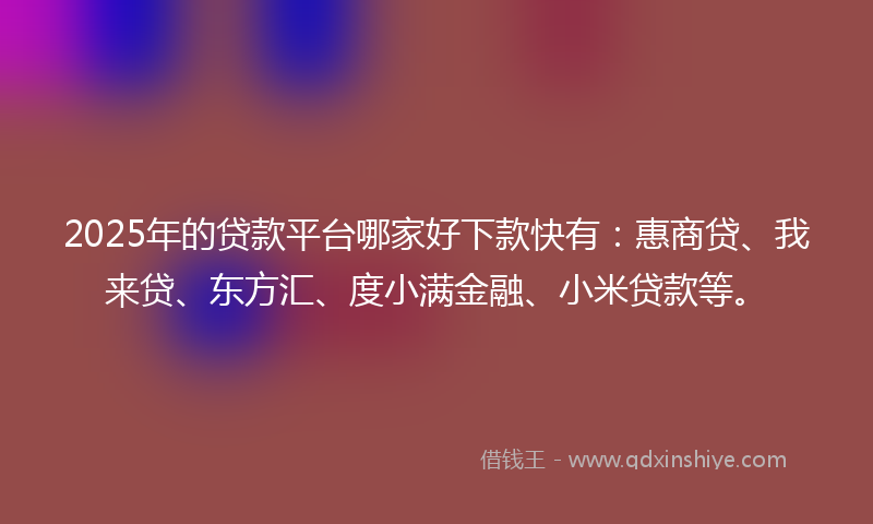 2025年的贷款平台哪家好下款快有：惠商贷、我来贷、东方汇、度小满金融、小米贷款等。