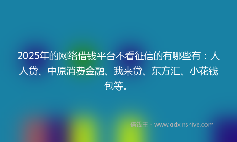 2025年的网络借钱平台不看征信的有哪些有：人人贷、中原消费金融、我来贷、东方汇、小花钱包等。