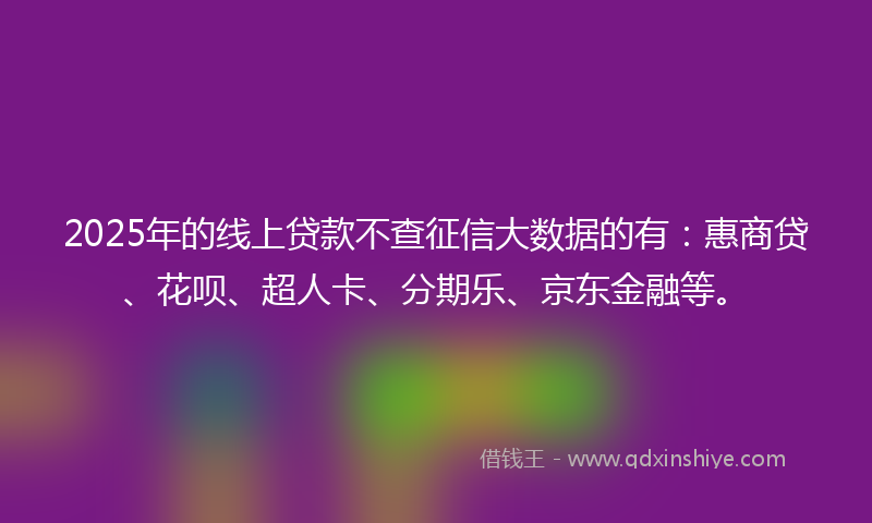 2025年的线上贷款不查征信大数据的有：惠商贷、花呗、超人卡、分期乐、京东金融等。