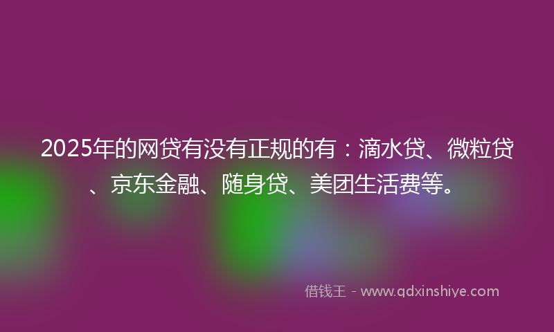 2025年的网贷有没有正规的有：滴水贷、微粒贷、京东金融、随身贷、美团生活费等。