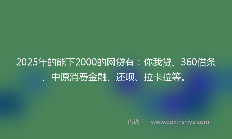 2025年的能下2000的网贷有：你我贷、360借条、中原消费金融、还呗、拉卡拉等。
