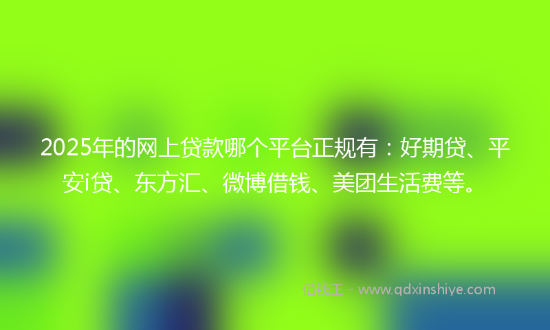 2025年的网上贷款哪个平台正规有：好期贷、平安i贷、东方汇、微博借钱、美团生活费等。