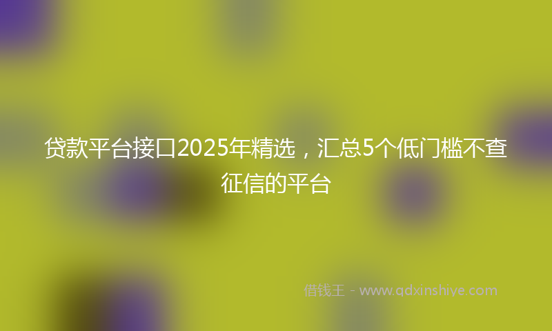 贷款平台接口2025年精选，汇总5个低门槛不查征信的平台