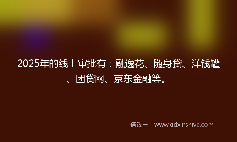 2025年的线上审批有：融逸花、随身贷、洋钱罐、团贷网、京东金融等。