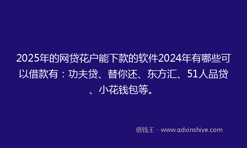 2025年的网贷花户能下款的软件2024年有哪些可以借款有：功夫贷、替你还、东方汇、51人品贷、小花钱包等。