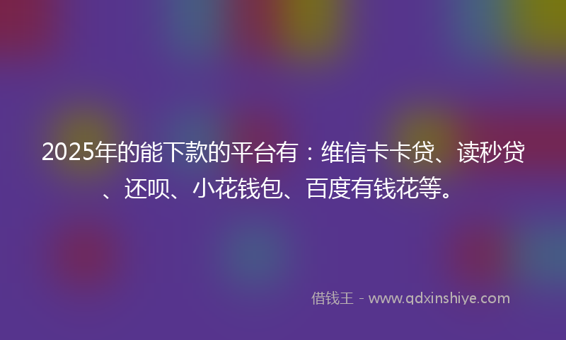 2025年的能下款的平台有：维信卡卡贷、读秒贷、还呗、小花钱包、百度有钱花等。