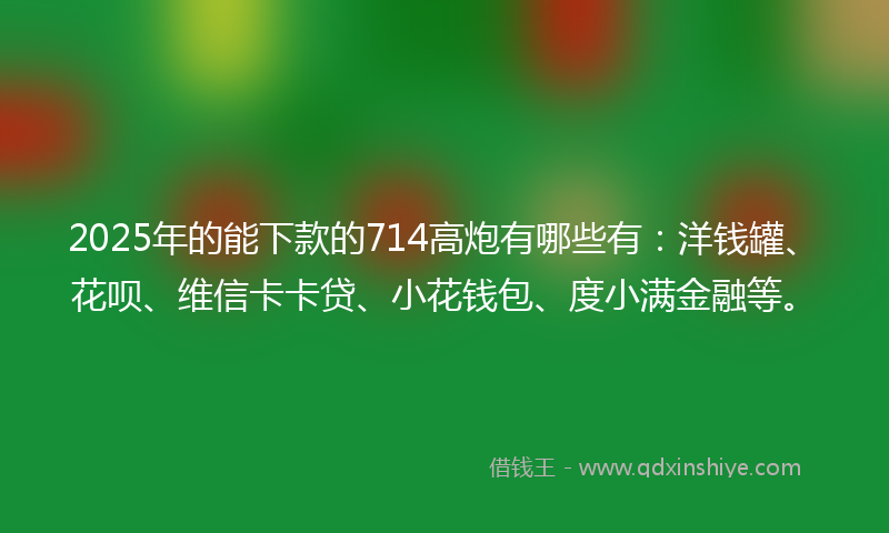 2025年的能下款的714高炮有哪些有：洋钱罐、花呗、维信卡卡贷、小花钱包、度小满金融等。