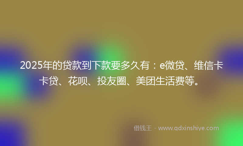 2025年的贷款到下款要多久有：e微贷、维信卡卡贷、花呗、投友圈、美团生活费等。
