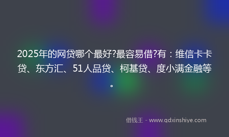 2025年的网贷哪个最好?最容易借?有：维信卡卡贷、东方汇、51人品贷、柯基贷、度小满金融等。