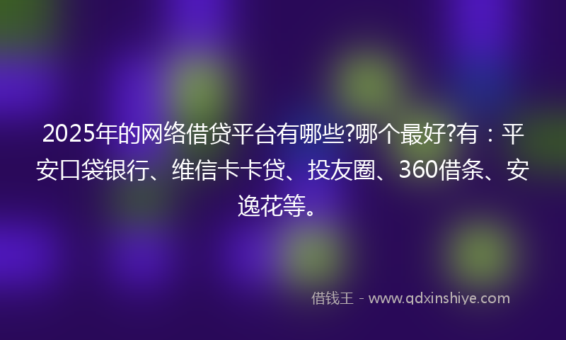 2025年的网络借贷平台有哪些?哪个最好?有：平安口袋银行、维信卡卡贷、投友圈、360借条、安逸花等。