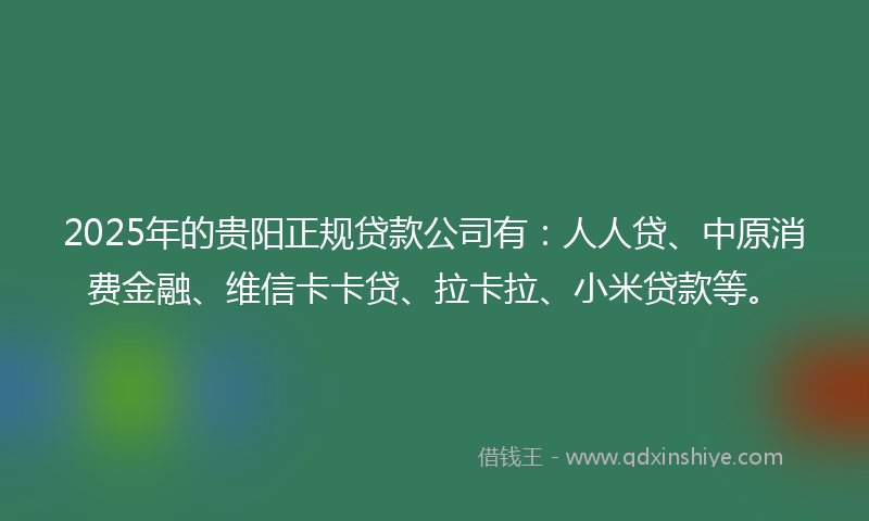 2025年的贵阳正规贷款公司有：人人贷、中原消费金融、维信卡卡贷、拉卡拉、小米贷款等。